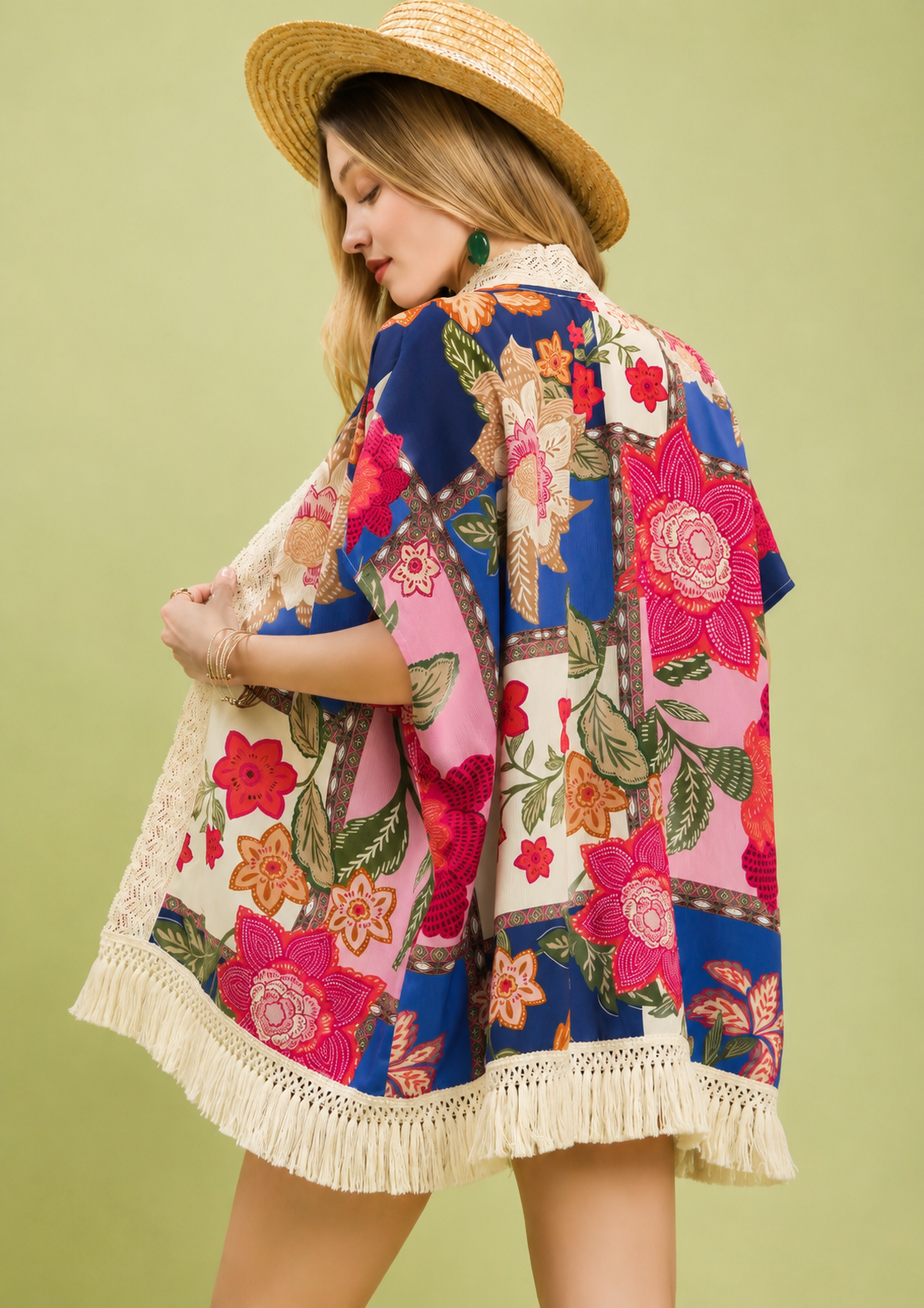 Santorini Bloom Boho Fringe Kimono