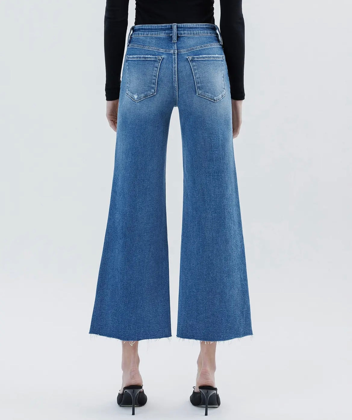 Harper, High rise raw hem ankle wide leg jeans