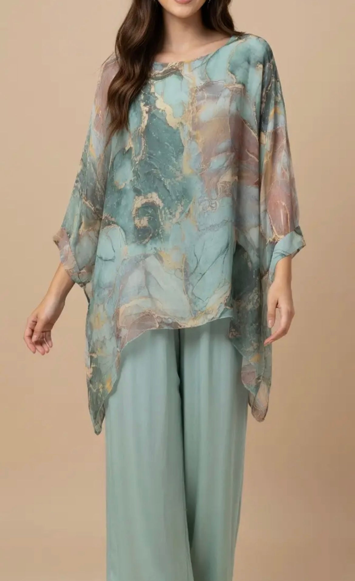 Made in Italy Marble Print Silk Poncho Top