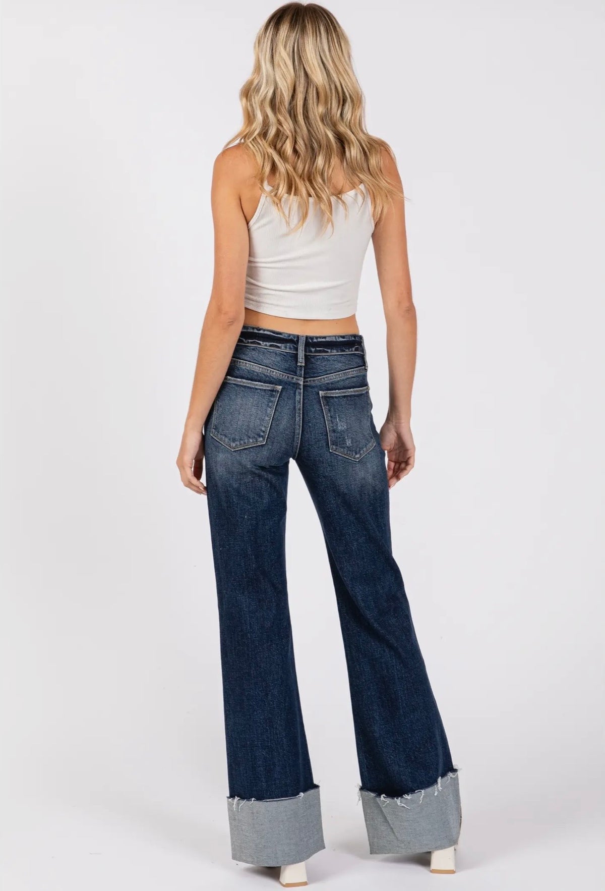 Petra153, Dark Wash Relaxed Cuffed Flare Jeans
