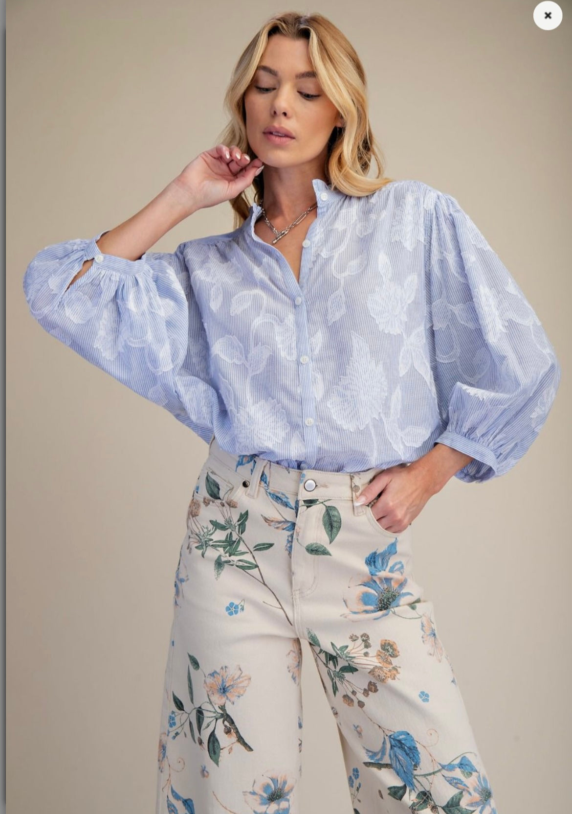 The Bluebell Breeze Floral Button Down Blouse
