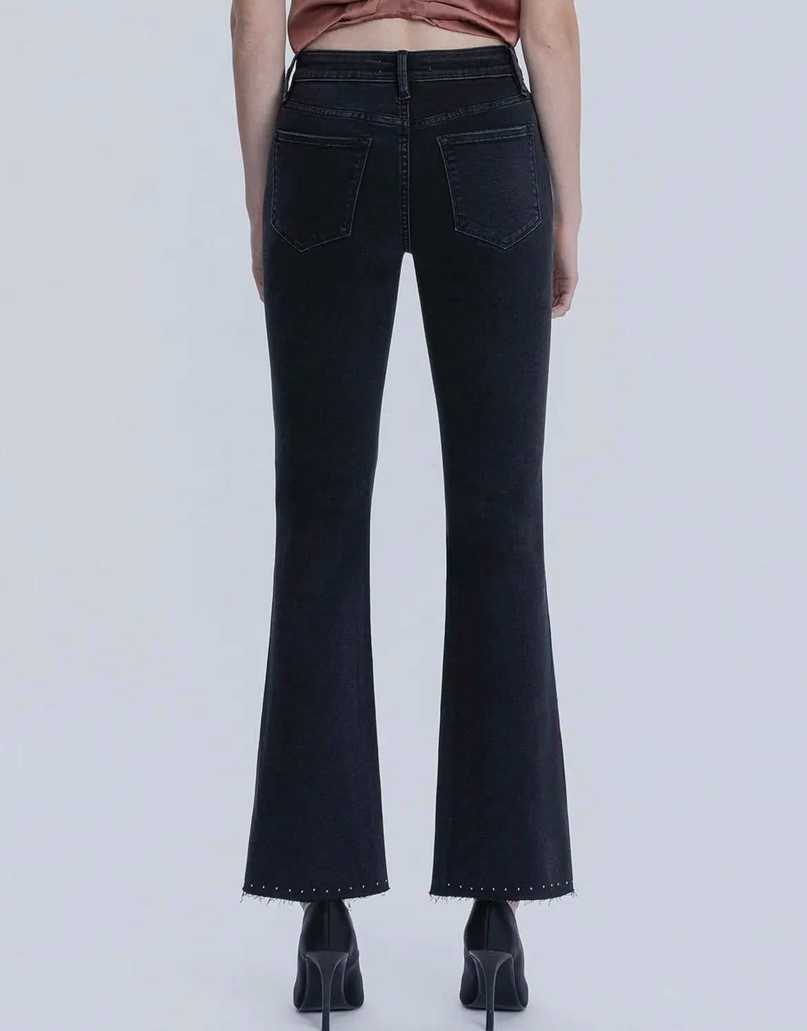 Baby Belle, High-Rise pearl embellished black bootcut jeans