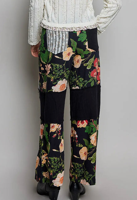 POL, Floral mixed media pants