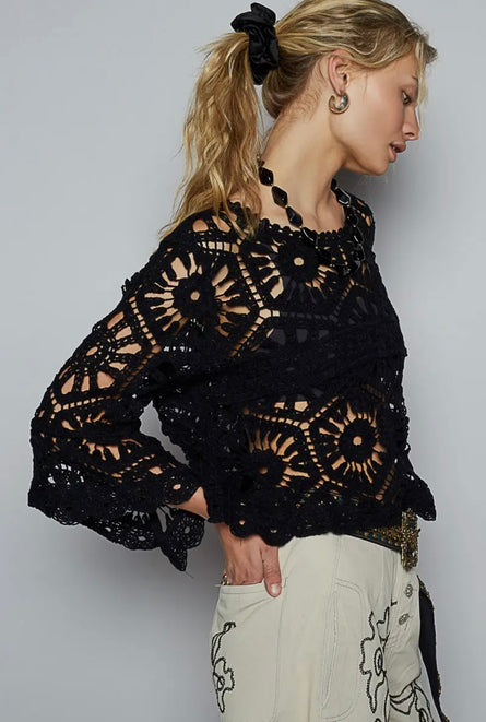 POL, Black crochet top