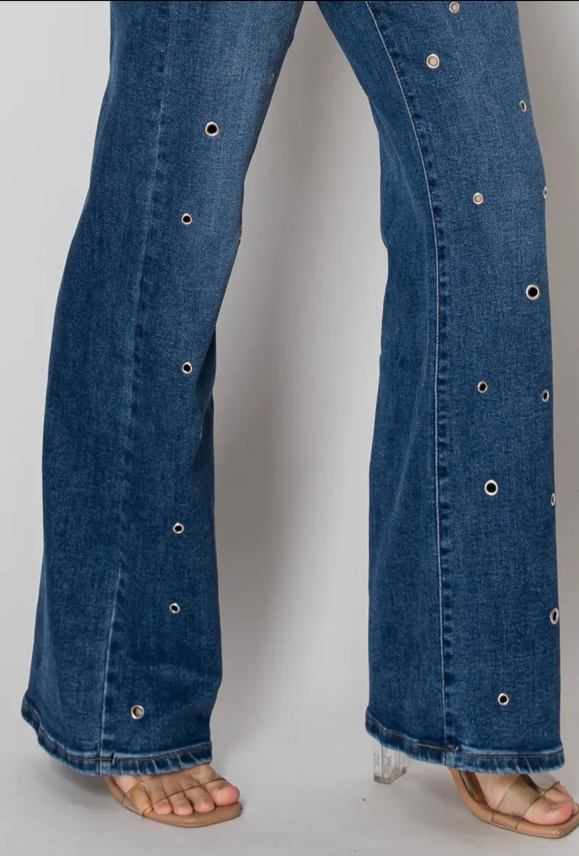 The Grommet, high rise wide leg embellished jeans