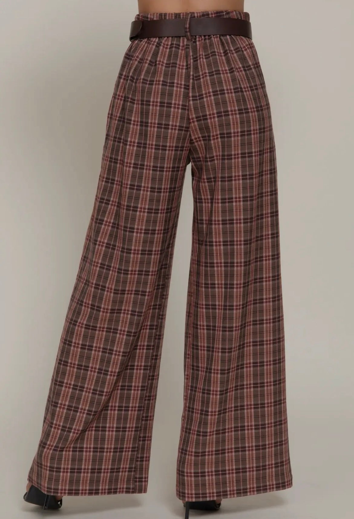 Plaid about you, Belted wide leg palazzo pant