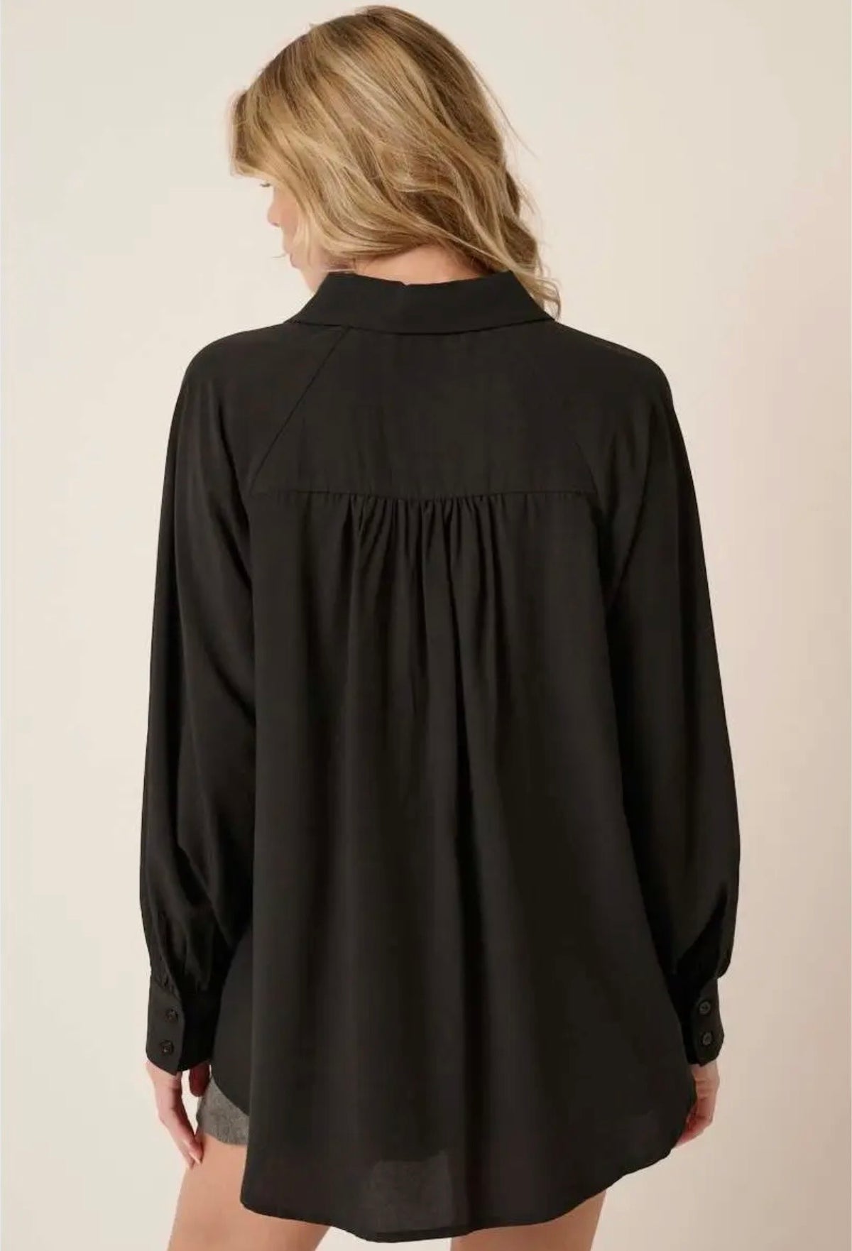 Effortless Black Oversized Button Down Tunic Top