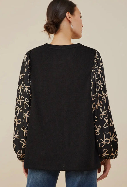 Bow-tique, bow print balloon sleeve top