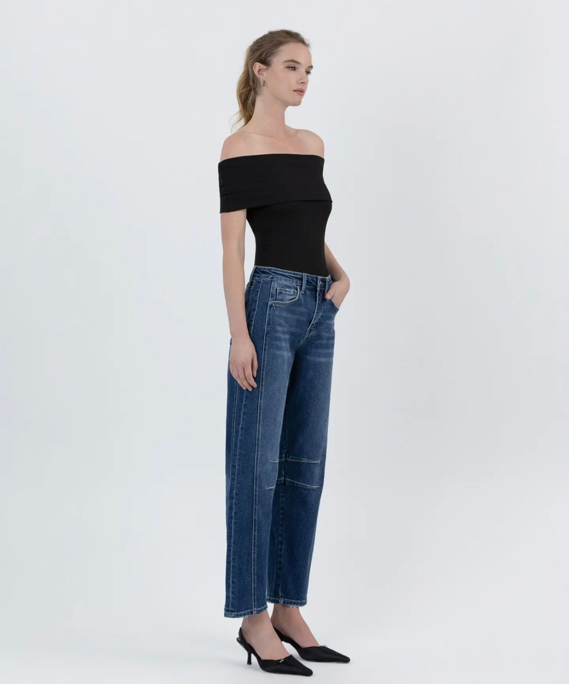 Flying Monkey, High-rise dark wash Barrel Jean