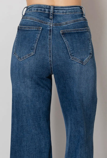 The Grommet, high rise wide leg embellished jeans