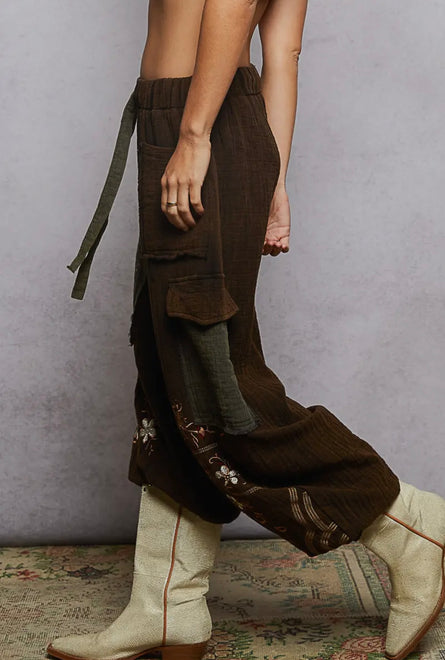 Night Bloom, floral embroidered joggers