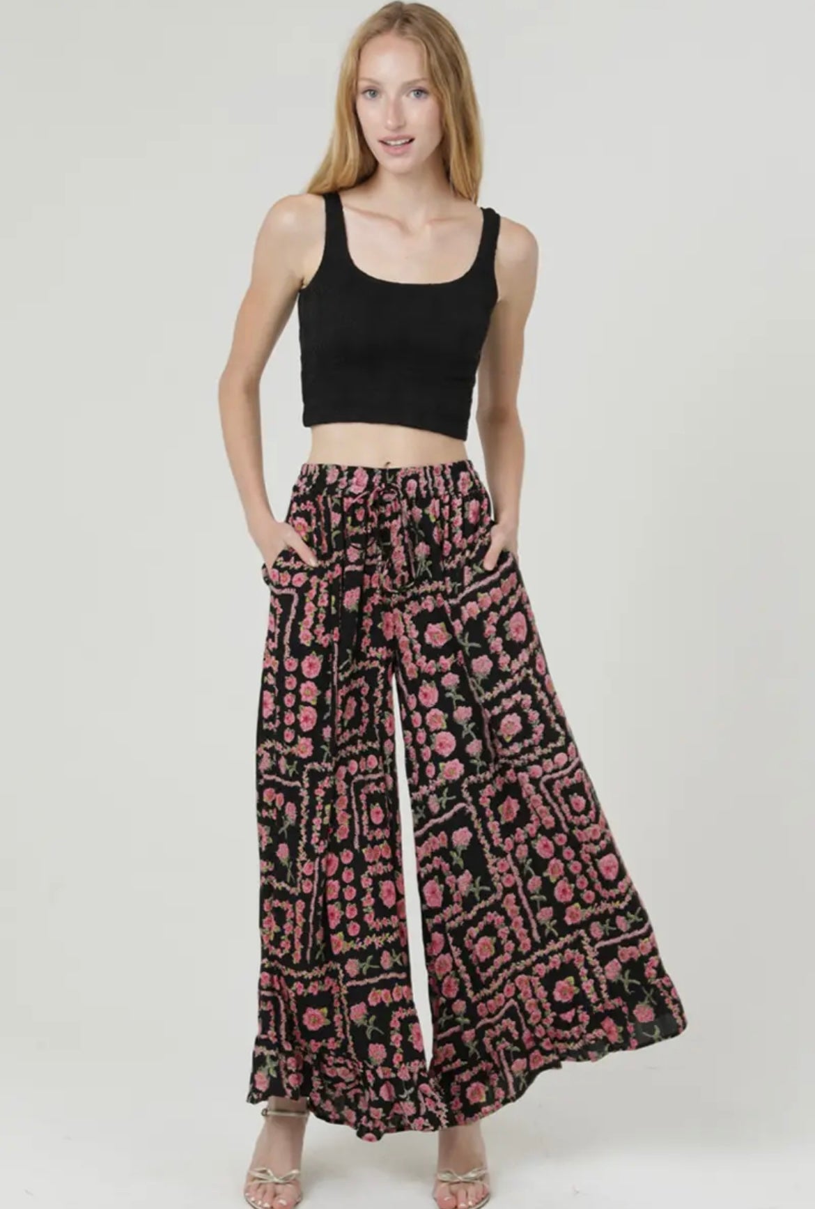 Pink Rose, Boho Flowy palazzo pants