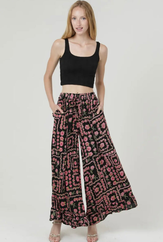 Pink Rose, Boho Flowy palazzo pants