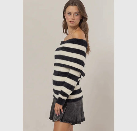 Kendall striped fold over sweater