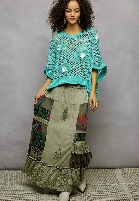 POL, Embroidered flower crochet top