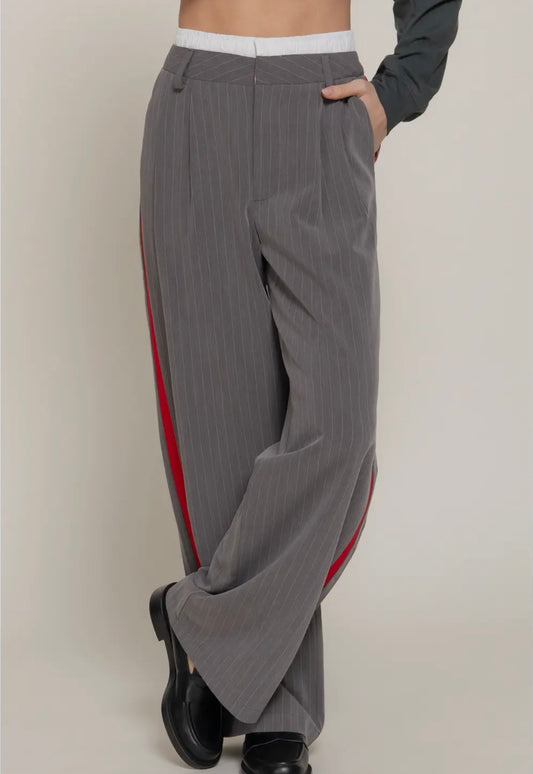 Charcoal Pinstripe Wide Leg Pants