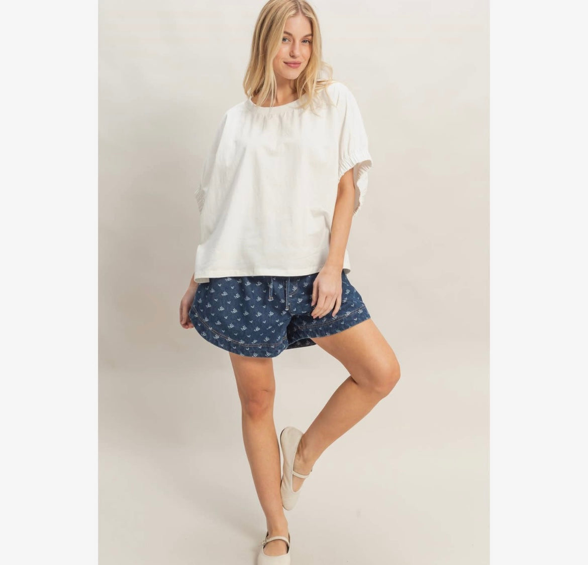 Cotton Boat Neck Dolman Top | Off Shoulder Flutter Sleeve Blouse
