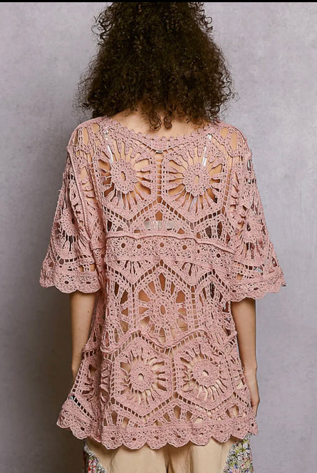 POL, Boho Crochet Lace Tunic Top
