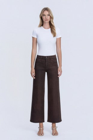 The Olivia Chicory Coffee Wide Leg Coated Denim