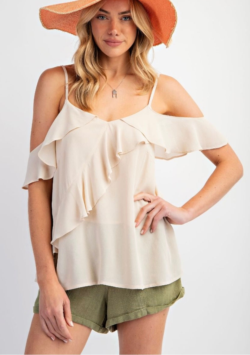The Effortless Ruffle Cold Shoulder Blouse