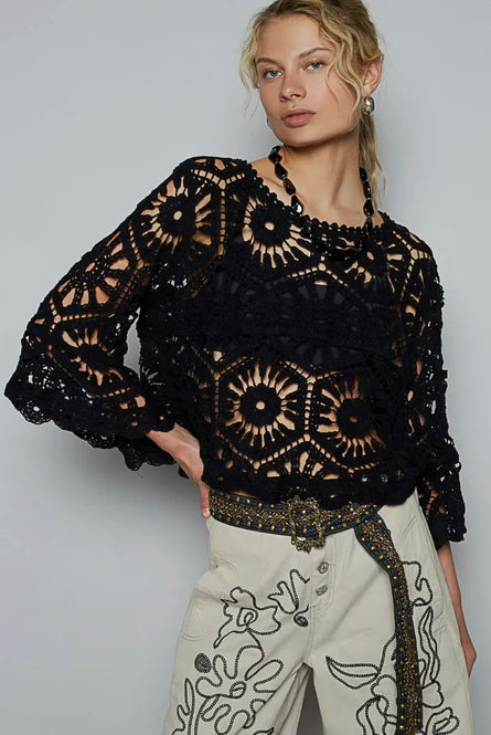 POL, Black crochet top