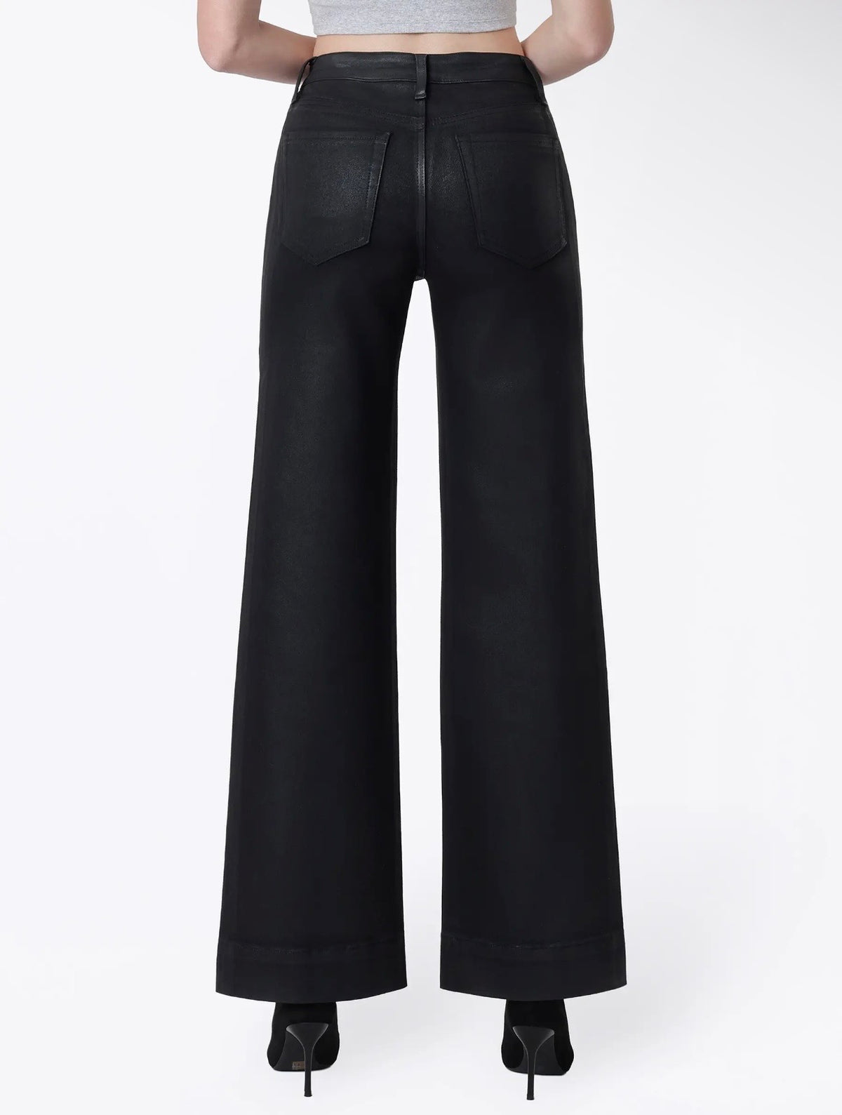 Vervet, Black coated High Rise wide leg jeans