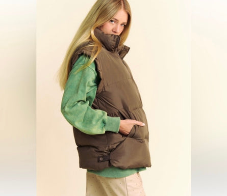 Oversized elongated sleeve warm puffer vest
