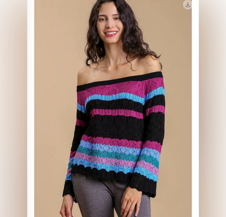 Electric Kiss, color block off the shoulder knit top