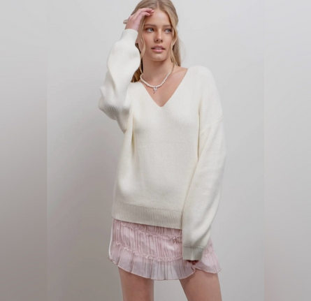 Bow-tique, cream chiffon bow back sweater