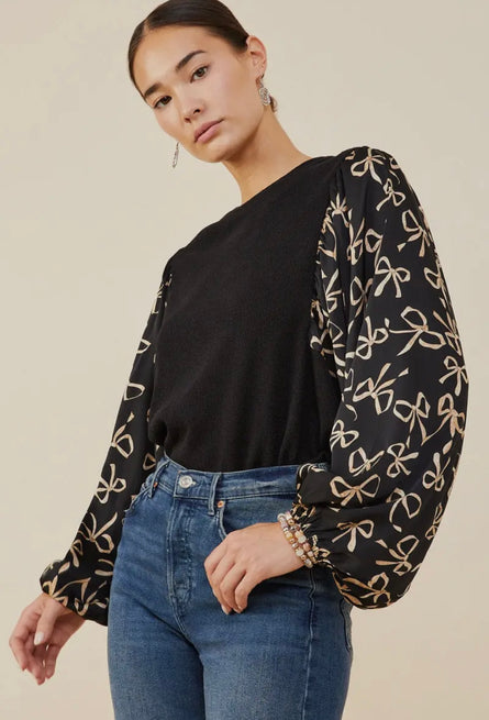 Bow-tique, bow print balloon sleeve top