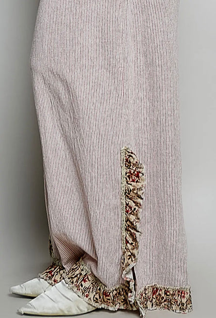POL Blush Pinstripe Wide Leg Pants | Floral Trim Boho Palazzo Pants