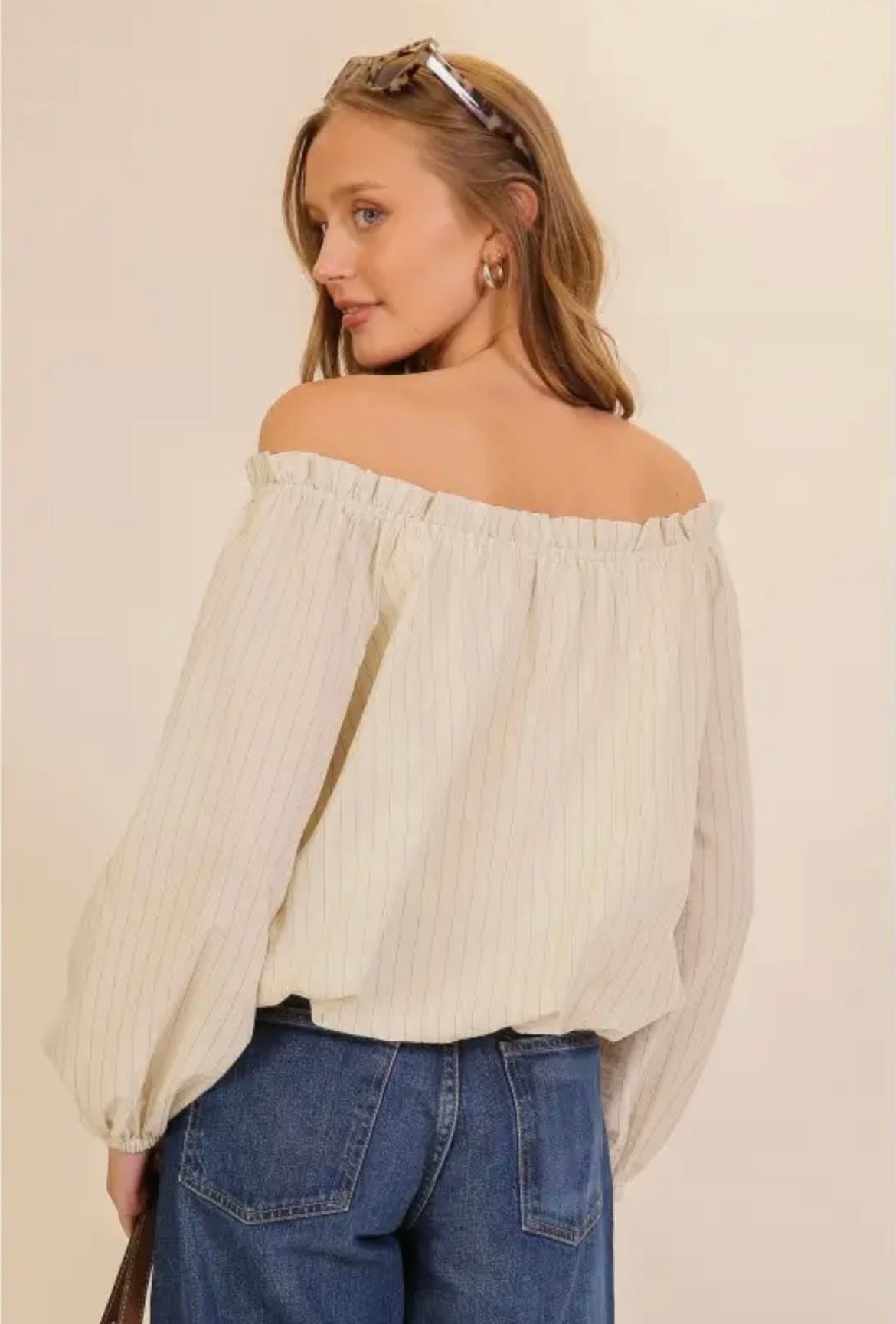 Women’s Ivory Off Shoulder Smocked Lace Blouse