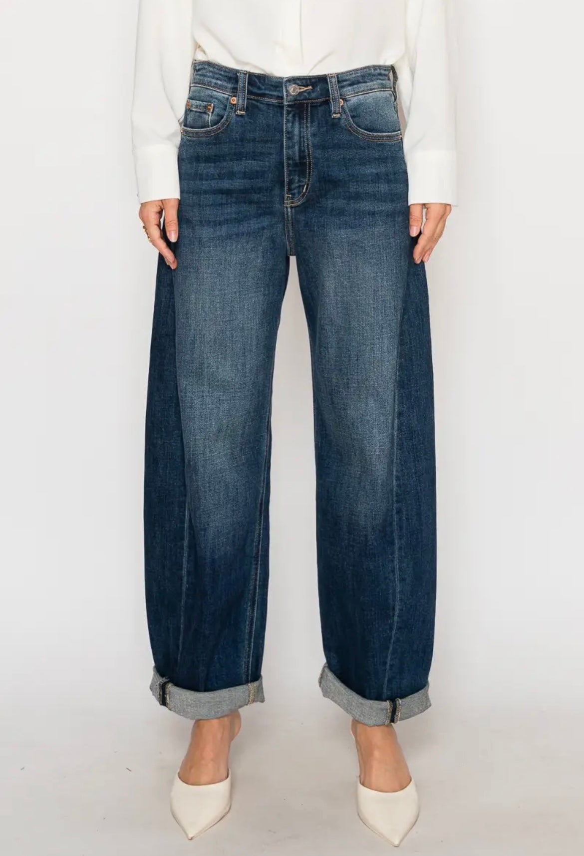 Margaux, relaxed tapered dark wash barrel jean