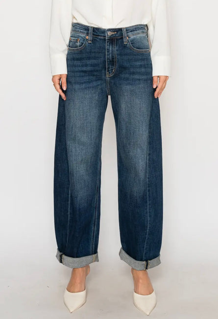 Margaux, relaxed tapered dark wash barrel jean