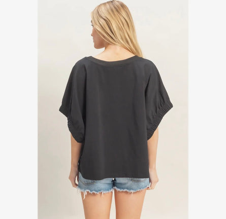 Cotton Boat Neck Dolman Top | Off Shoulder Flutter Sleeve Blouse