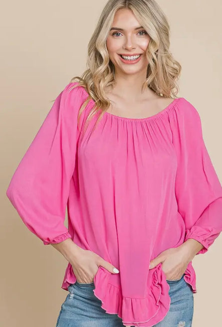 Women’s Convertible Off Shoulder Ruffle Hem Rayon Blouse