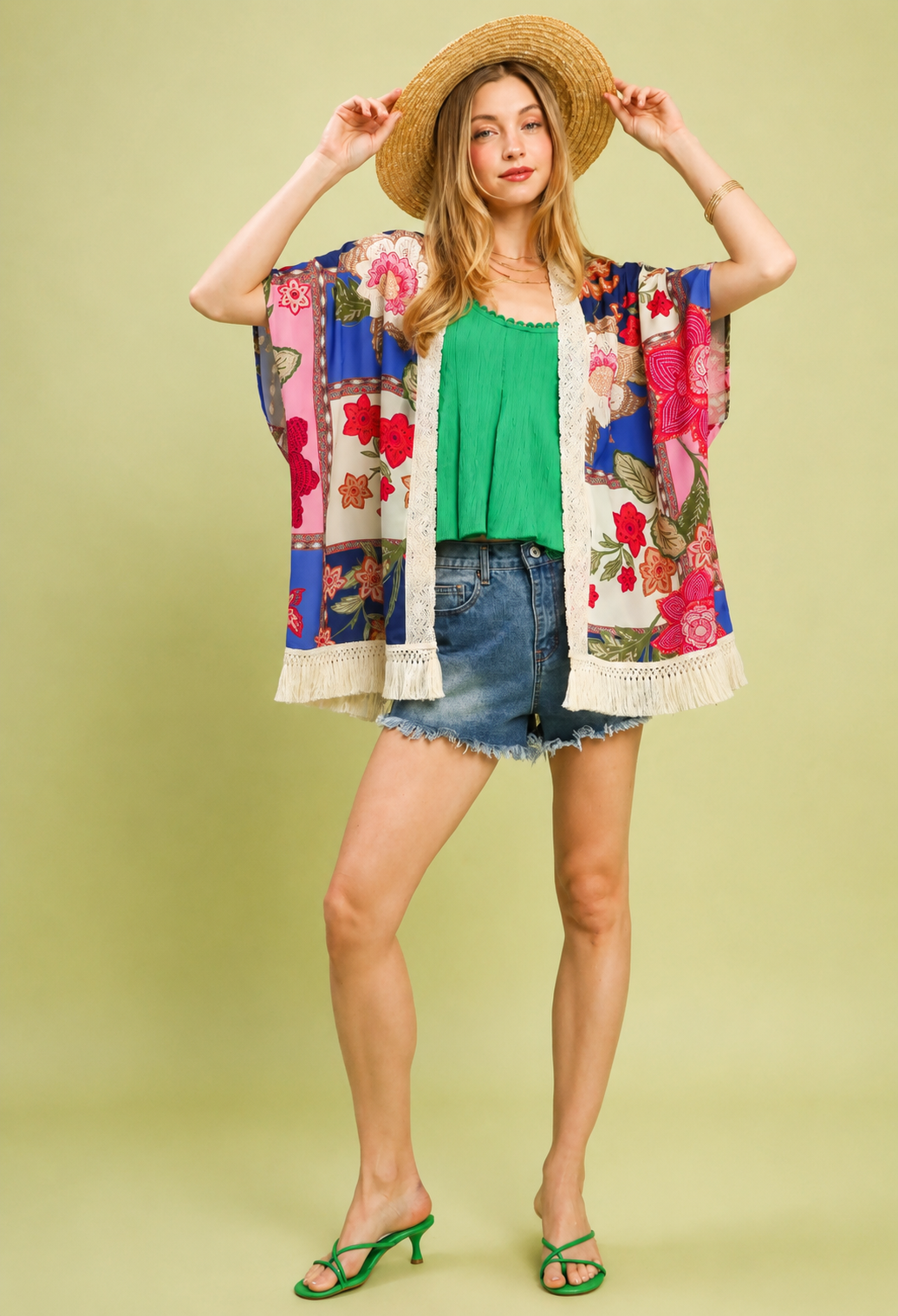 Santorini Bloom Boho Fringe Kimono