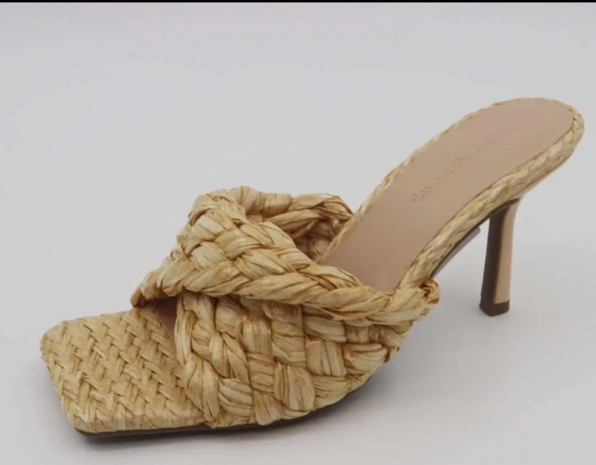 Sophia, raffia woven band mule sandal
