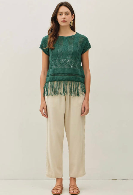 Fringed Crochet Sweater Top