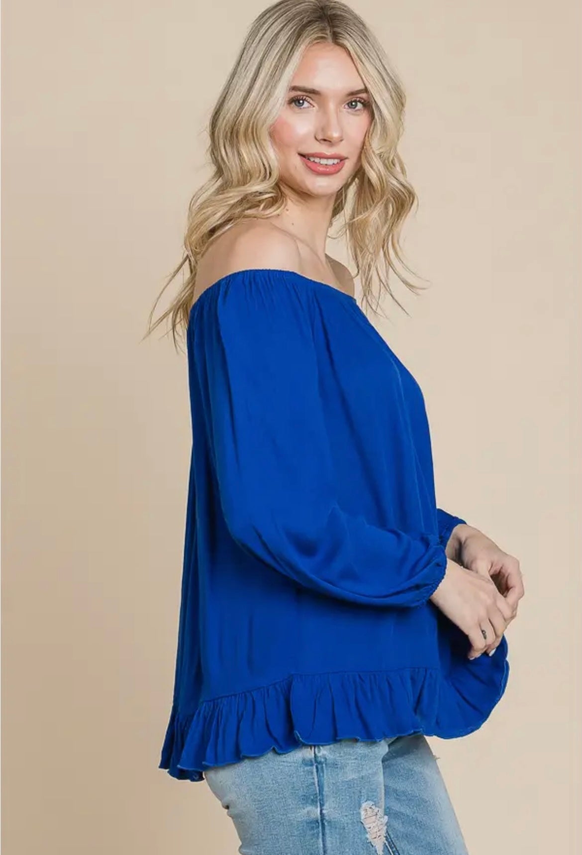 Women’s Convertible Off Shoulder Ruffle Hem Rayon Blouse