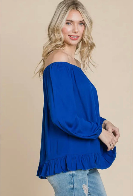 Women’s Convertible Off Shoulder Ruffle Hem Rayon Blouse