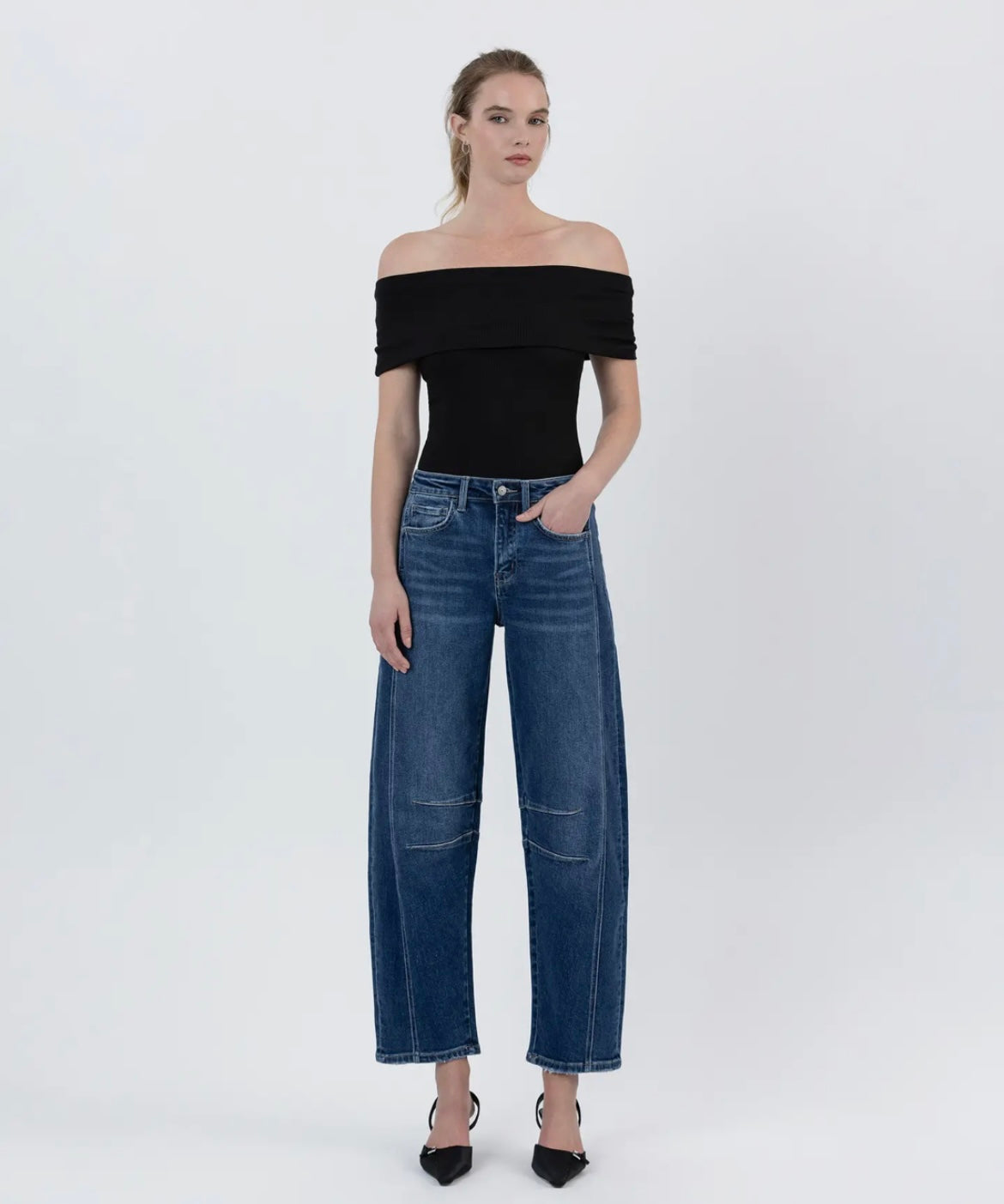 Flying Monkey, High-rise dark wash Barrel Jean