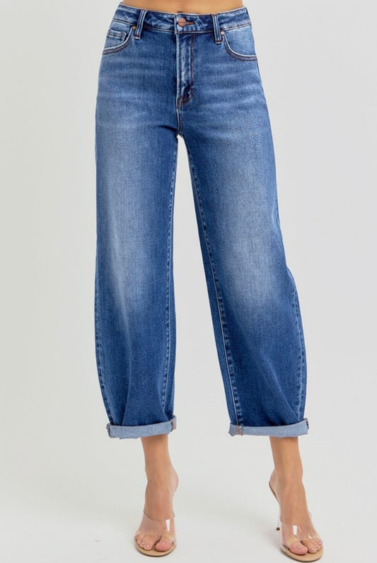 Risen High Rise Cropped Mild Barrel Jeans