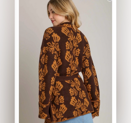 Autumn Ember, jacquard knit belted sweater