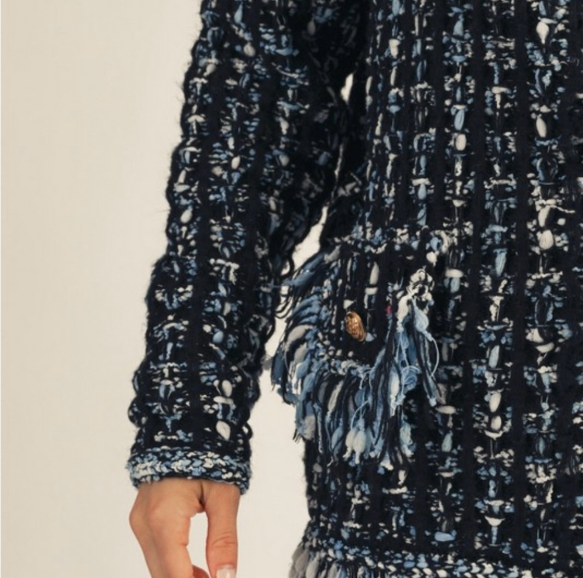 The fifth avenue, tweed fringe cardigan