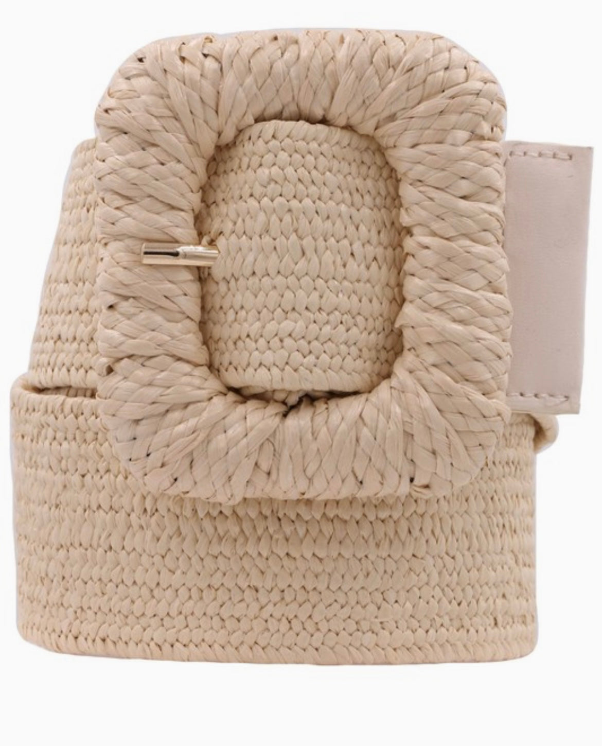 Boho Raffia Stretch Belt with Rattan Wrapped Buckle | Woven Summer Waist Belt