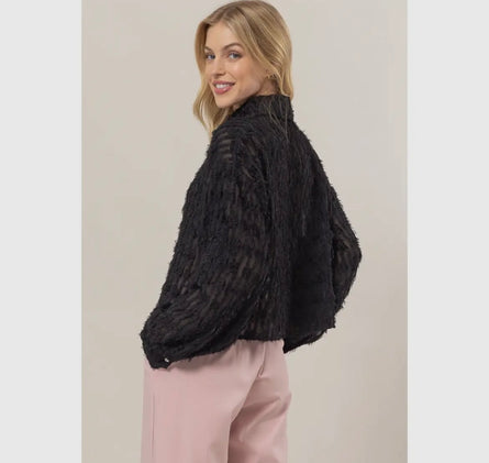 Katelyn, textured sheer sparkle button blouse