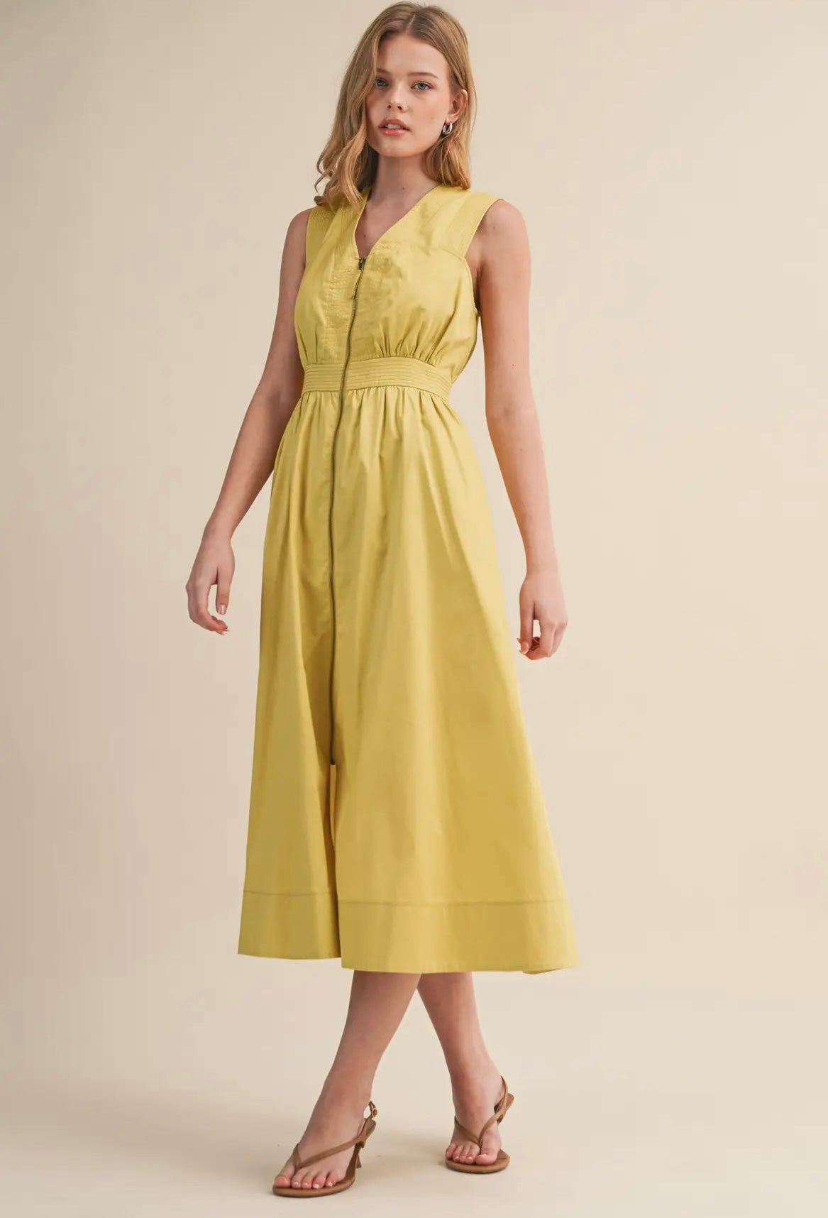 Golden Hour Zip Front Midi Dress