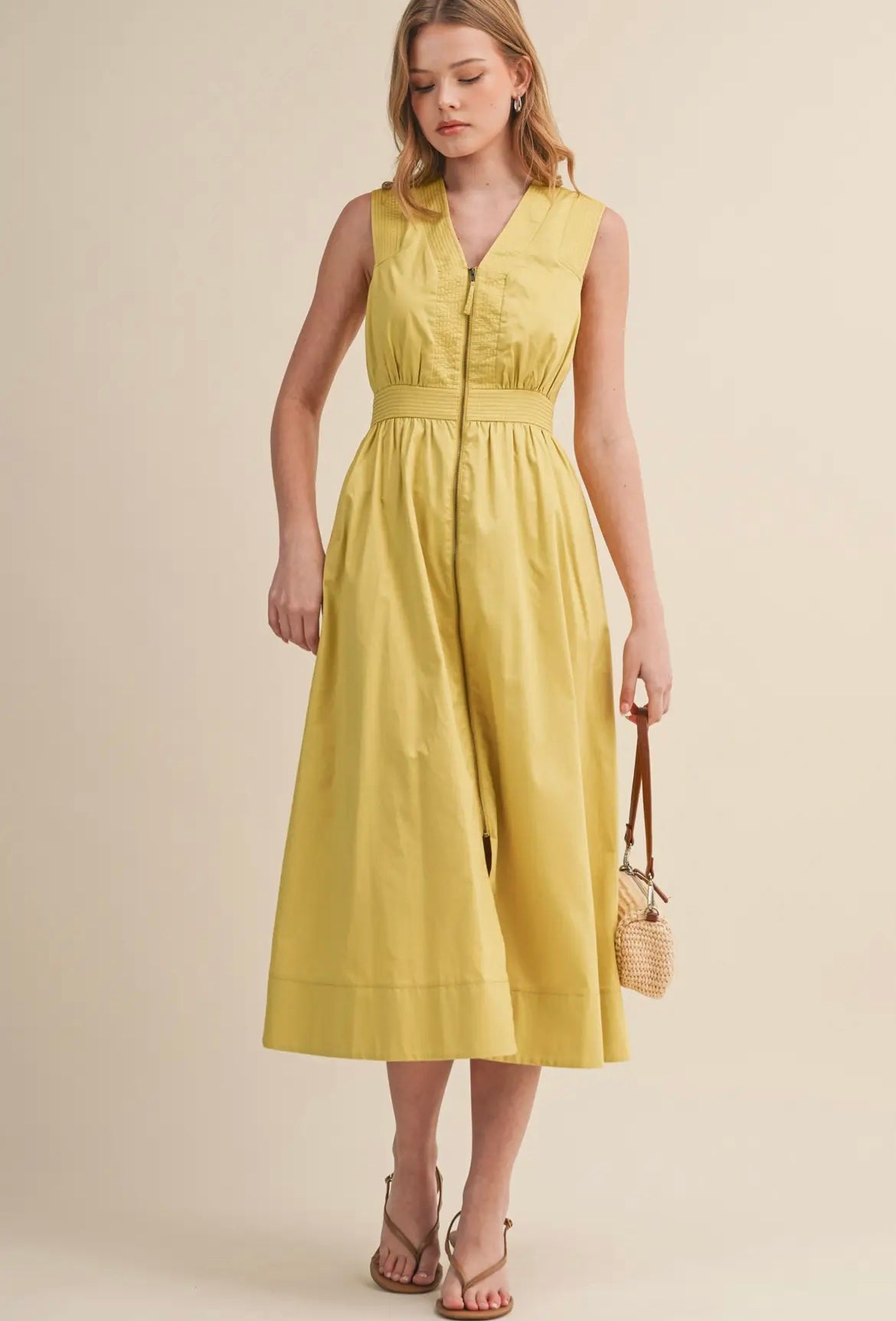 Golden Hour Zip Front Midi Dress