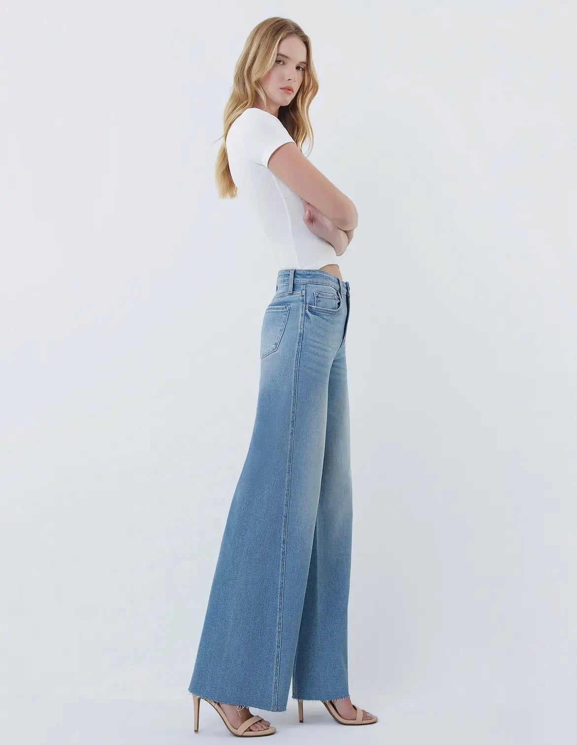 High Rise twisted seam wide leg jeans
